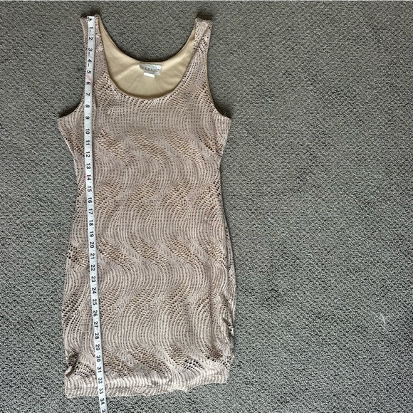 3/$20⚡️ Vintage Y2K Geri C Tan Cream Bodycon Overlay Swirl Mini Midi Dress - Picture 12 of 12